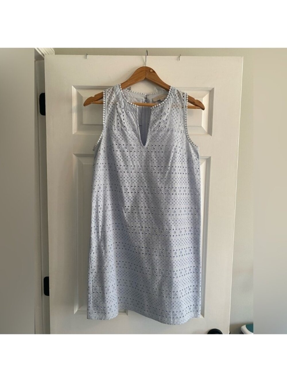 Loft Powder Blue Eyelet Sheath Style Dress Size 4